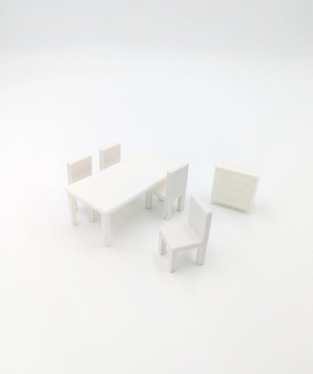 1:24 Scale Modern Miniature Furniture Set (6-Piece) | Table, Chairs & Cabinet for Dollhouse & Diorama