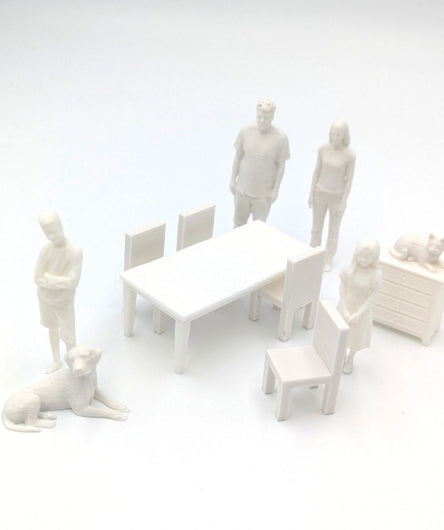 1:24 Scale Modern Miniature Furniture Set (6-Piece) | Table, Chairs & Cabinet for Dollhouse & Diorama